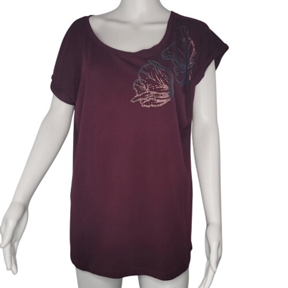 Ann Taylor‎ Burgundy Embellished T-Shirt